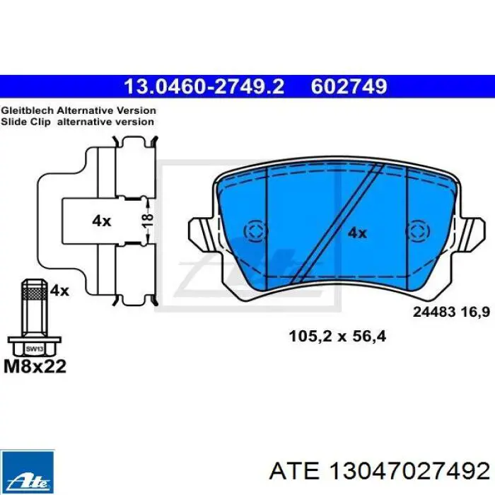 Колодки дисковые  ATE 13047027492 цена, от 35.07 USD