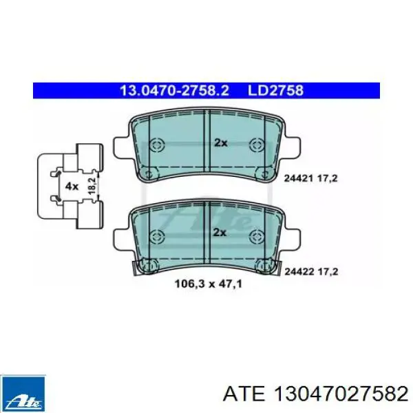Задние тормозные колодки 13047027582 ATE