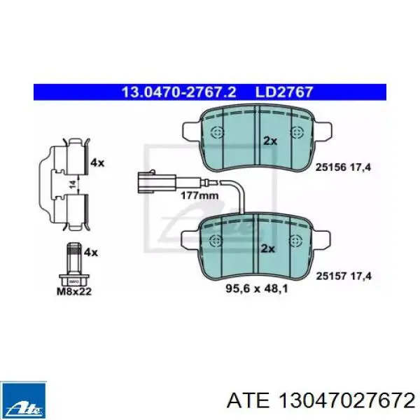 Задние тормозные колодки 13047027672 ATE
