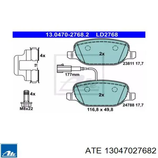 Задние тормозные колодки 13047027682 ATE