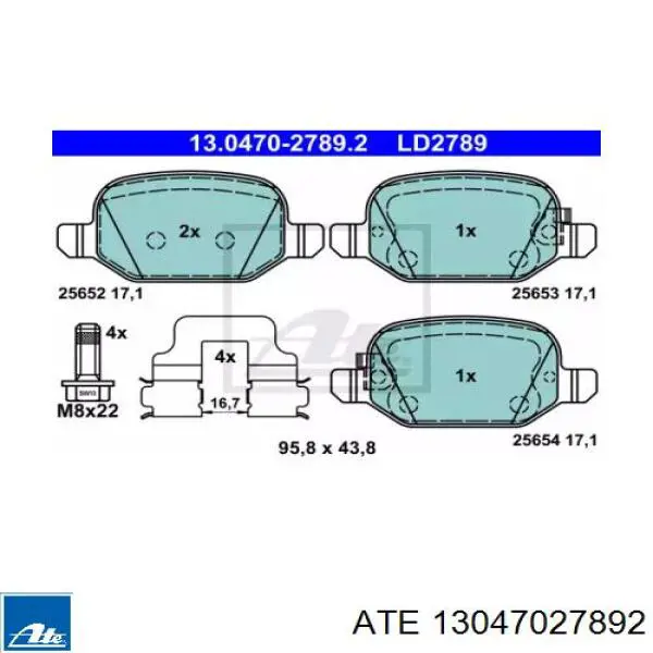 Задние тормозные колодки 13047027892 ATE