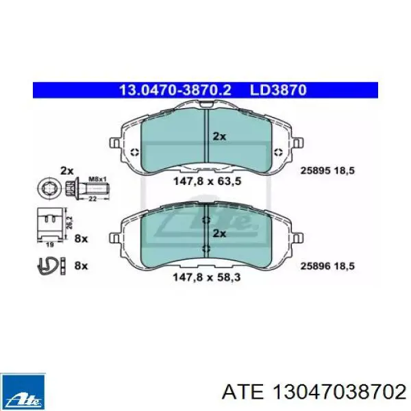 Передние тормозные колодки 13047038702 ATE