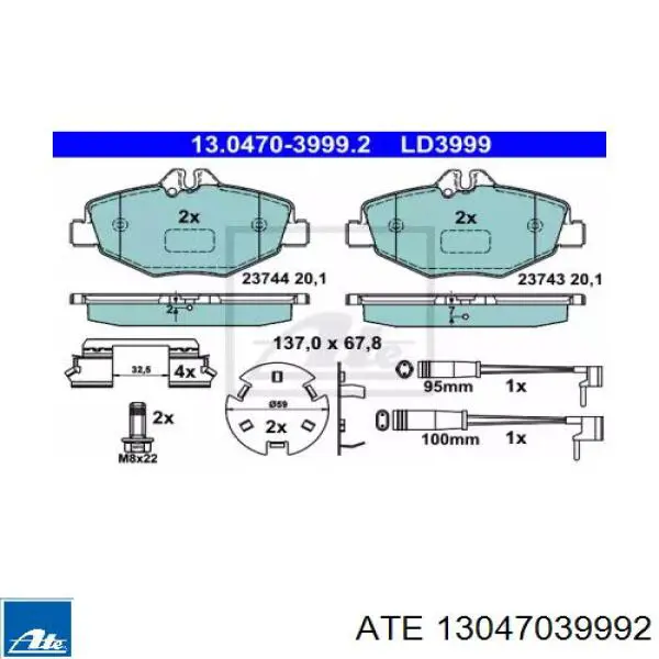 Передние тормозные колодки 13047039992 ATE