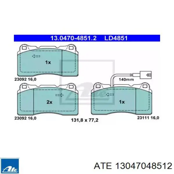 Передние тормозные колодки 13047048512 ATE
