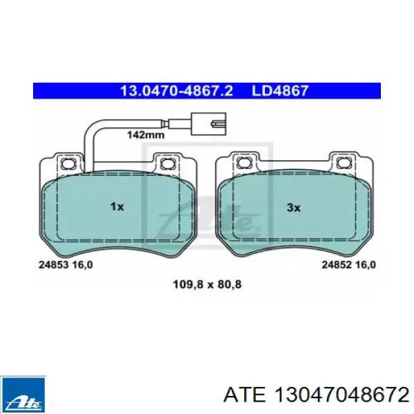 Передние тормозные колодки 13047048672 ATE
