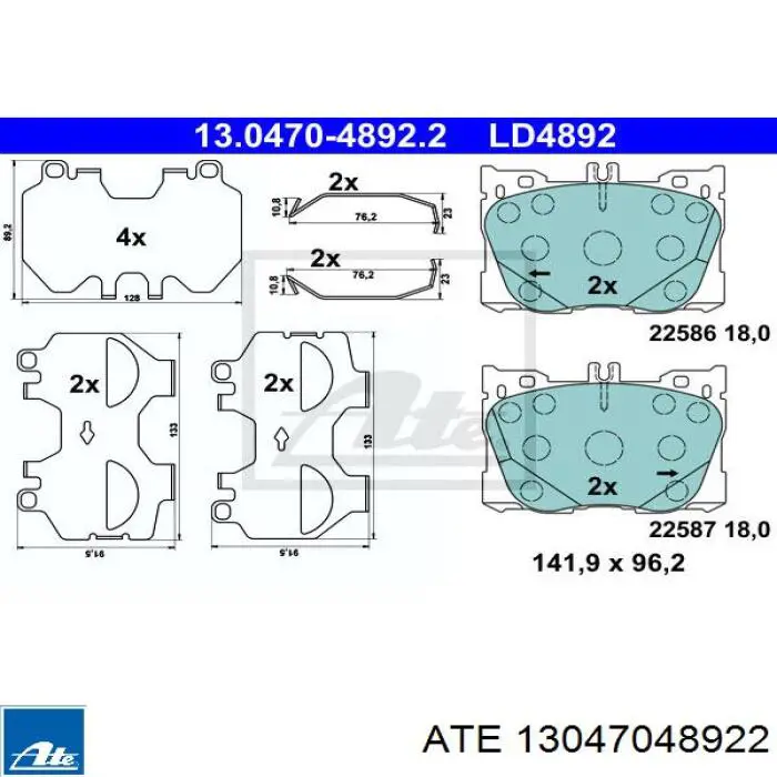 13.0470-4892.2 ATE sapatas do freio dianteiras de disco