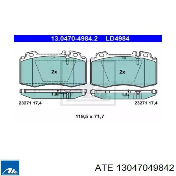 Передние тормозные колодки 13047049842 ATE