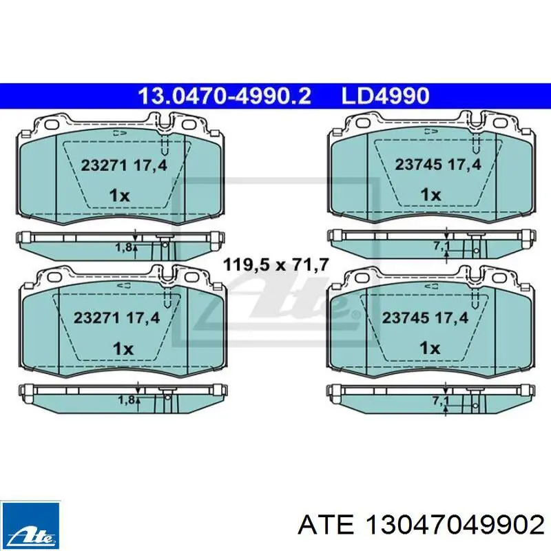 Купить 13047049902 ATE Колодки тормозные