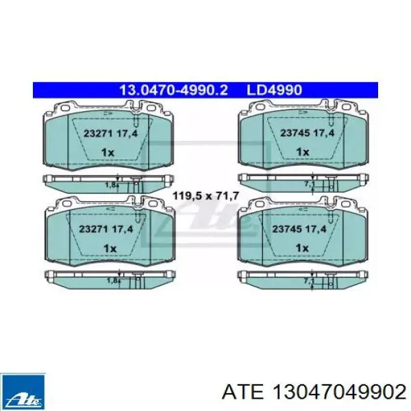 Передние тормозные колодки 13047049902 ATE