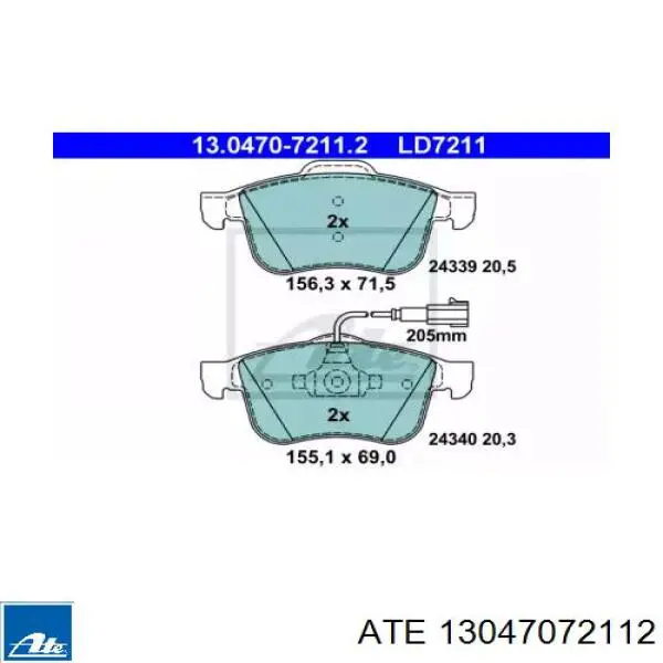 Передние тормозные колодки 13047072112 ATE