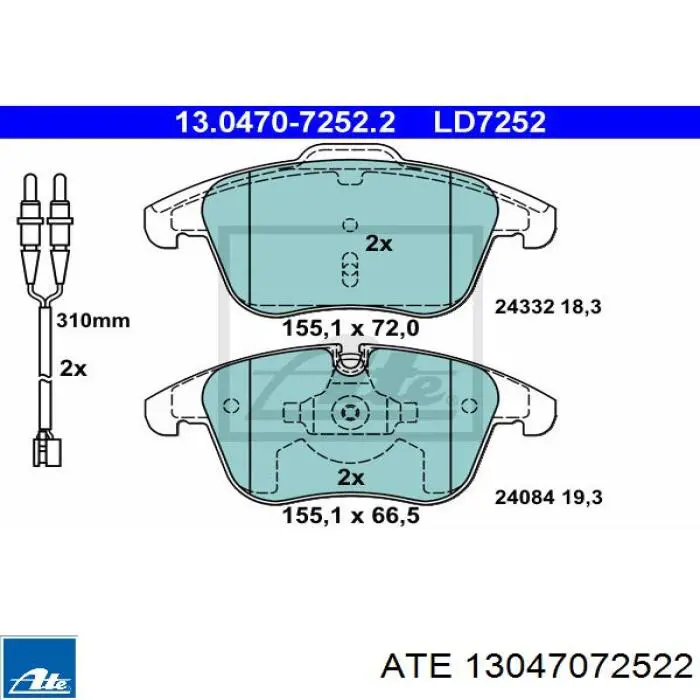 Передние тормозные колодки 13047072522 ATE