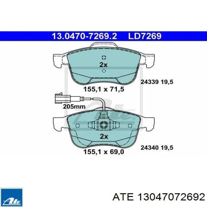 Передние тормозные колодки 13047072692 ATE