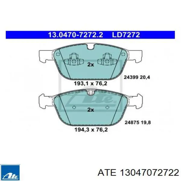 Передние тормозные колодки 13047072722 ATE
