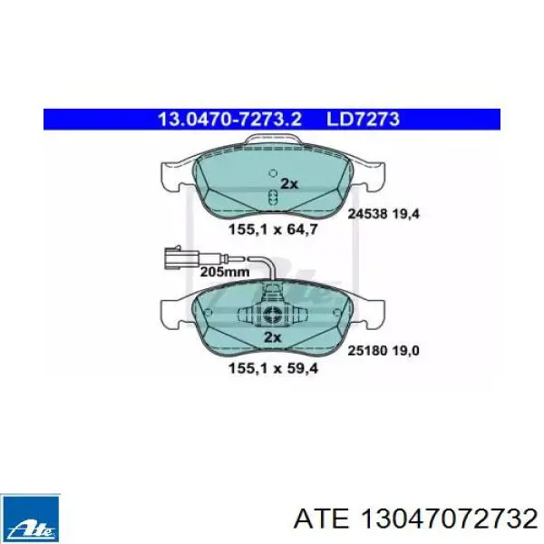 Передние тормозные колодки 13047072732 ATE
