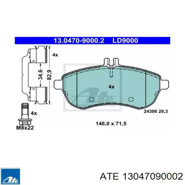 Купить 13047090002 ATE Колодки тормозные