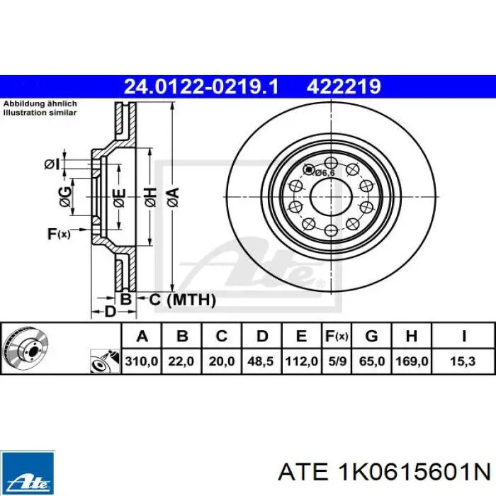 Тормозные диски 1K0615601N ATE