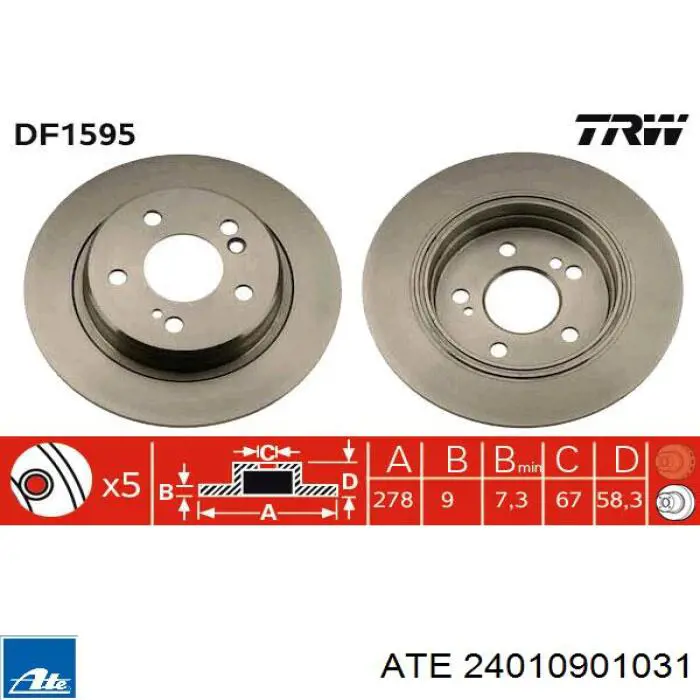 Задний тормозной диск ATE 24010901031 цена, от 26.98 USD