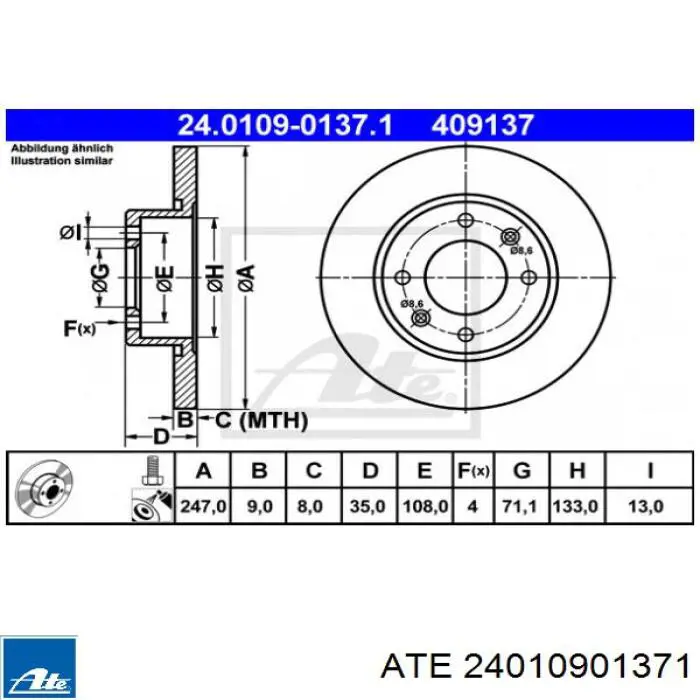 Задний тормозной диск ATE 24010901371 цена, от 23.62 USD