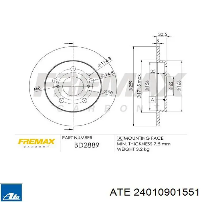 Задний тормозной диск ATE 24010901551 цена, от 43.48 USD
