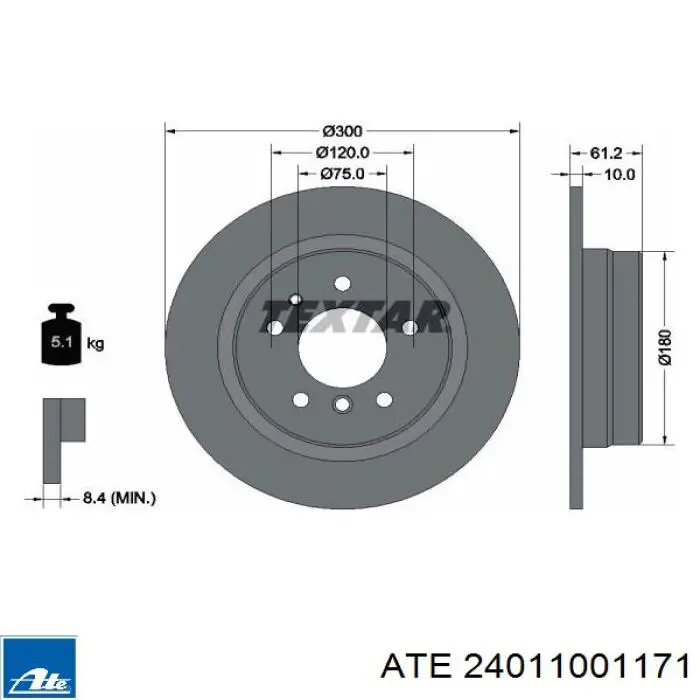 Задний тормозной диск ATE 24011001171 цена, от 43.11 USD