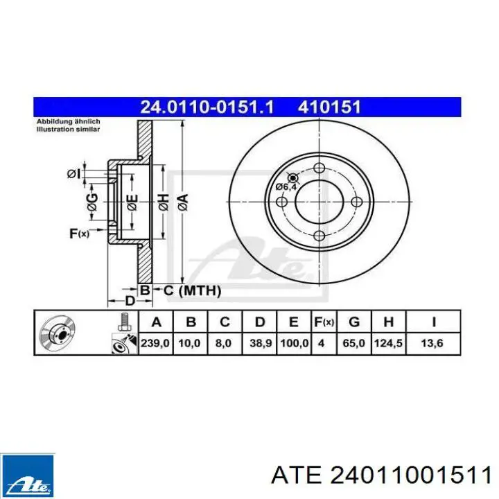 Купить 24011001511 ATE Ротор тормозной