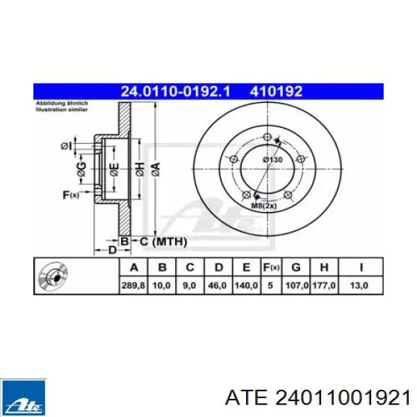 Передние тормозные диски 24011001921 ATE