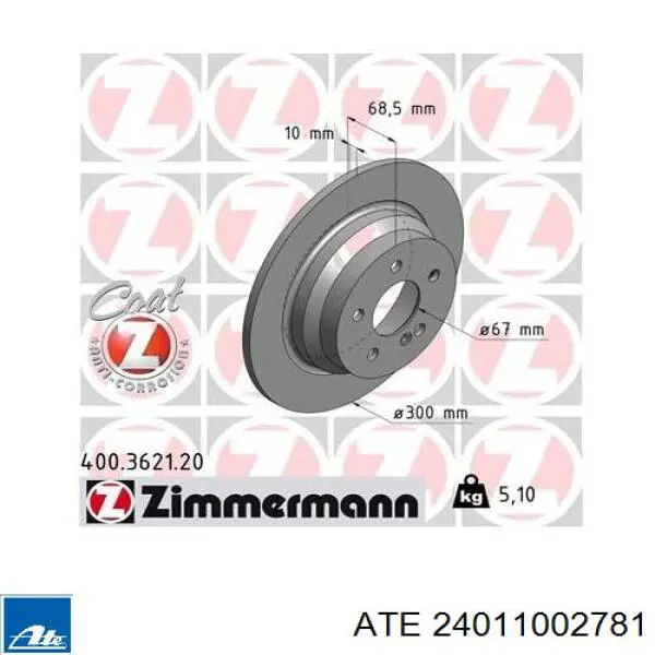 Задний тормозной диск ATE 24011002781 цена, от 49.37 USD