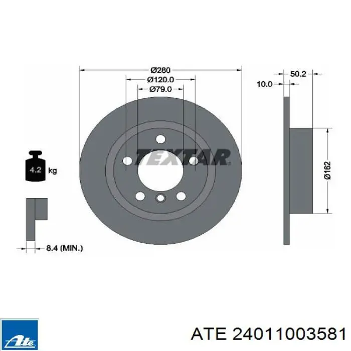 Задний тормозной диск ATE 24011003581 цена, от 39.45 USD