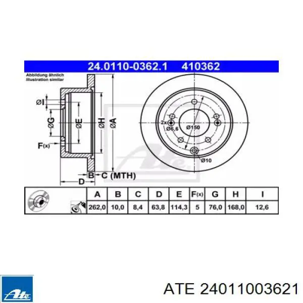 Тормозные диски 24011003621 ATE