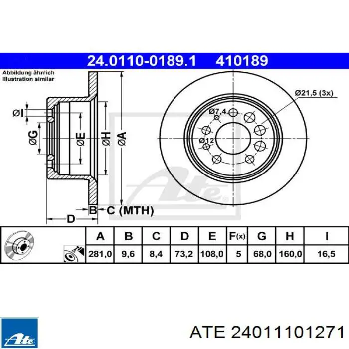24.0111-0127.1 ATE диск тормозной задний