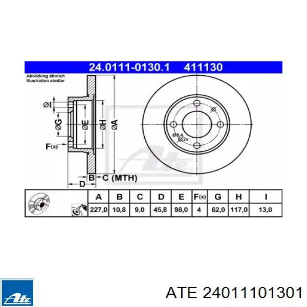 24011101301 ATE диск тормозной передний