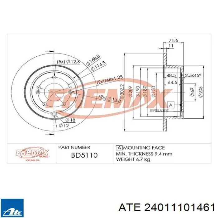 Задний тормозной диск ATE 24011101461 цена, от 46.82 USD