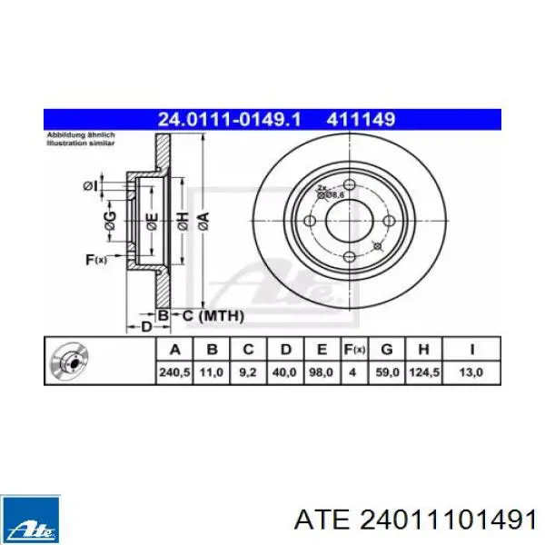 Тормозные диски 24011101491 ATE