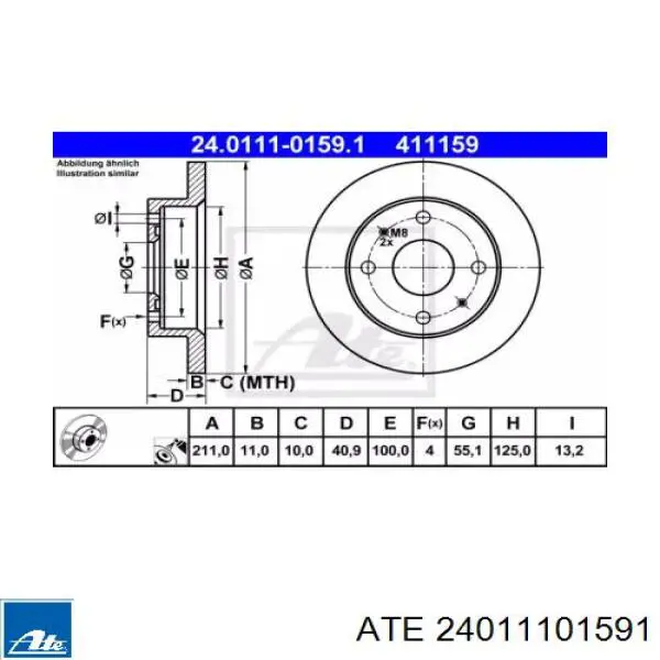 24011101591 ATE диск тормозной передний