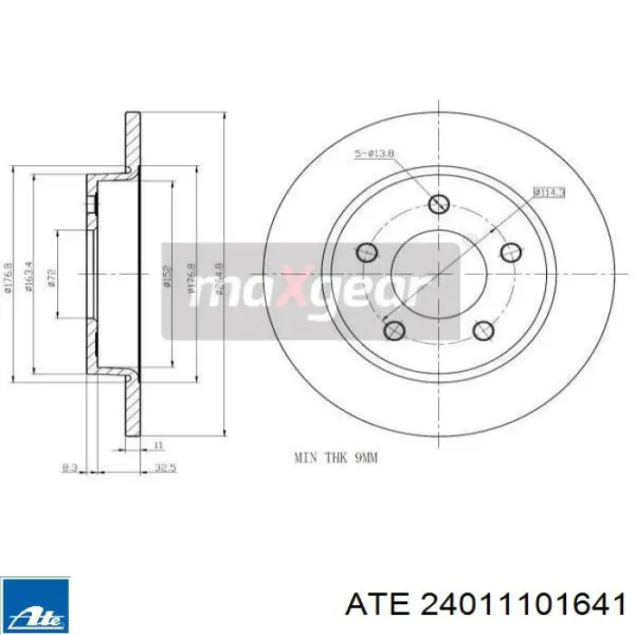 Задний тормозной диск ATE 24011101641 цена, от 39.36 USD