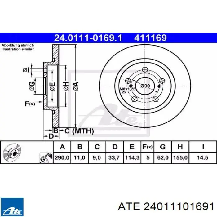 Тормозные диски 24011101691 ATE
