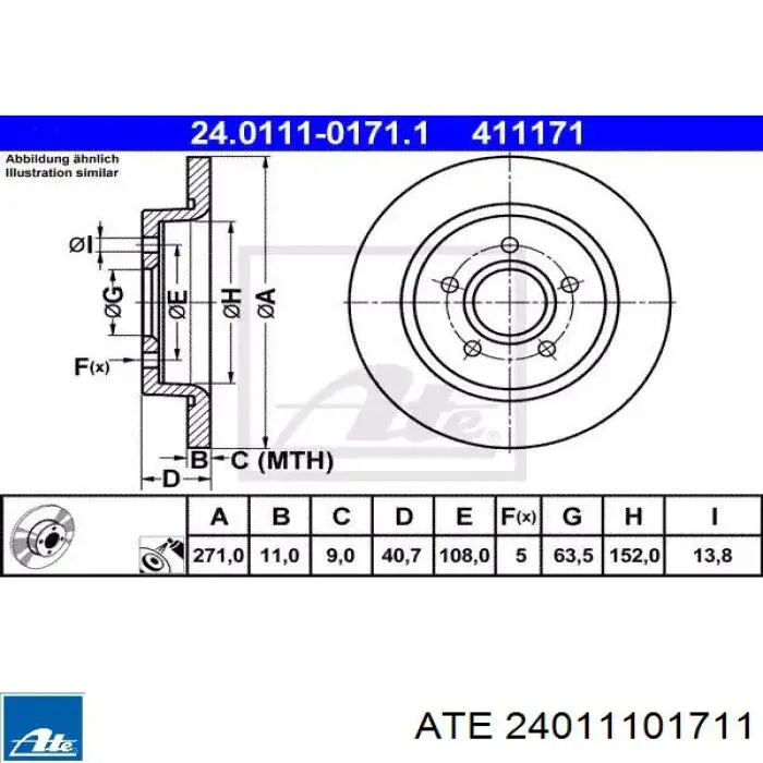 24.0111-0171.1 ATE диск тормозной задний