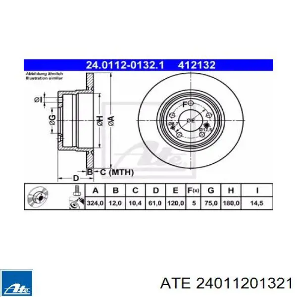 Диск тормозной задний ATE 24011201321