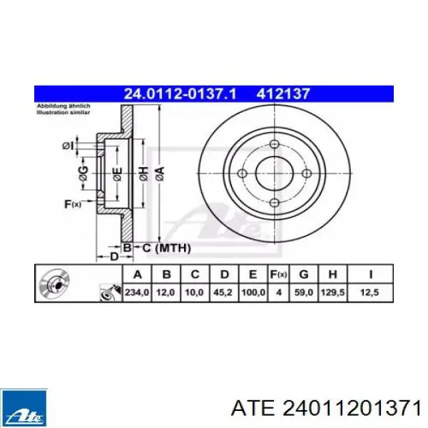 Передние тормозные диски 24011201371 ATE