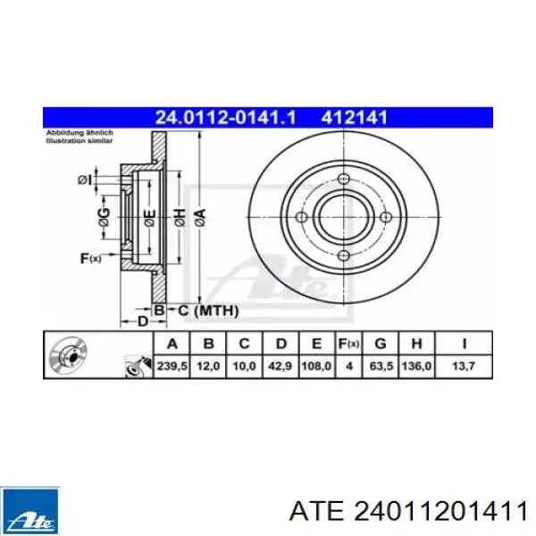 24011201411 ATE диск тормозной передний