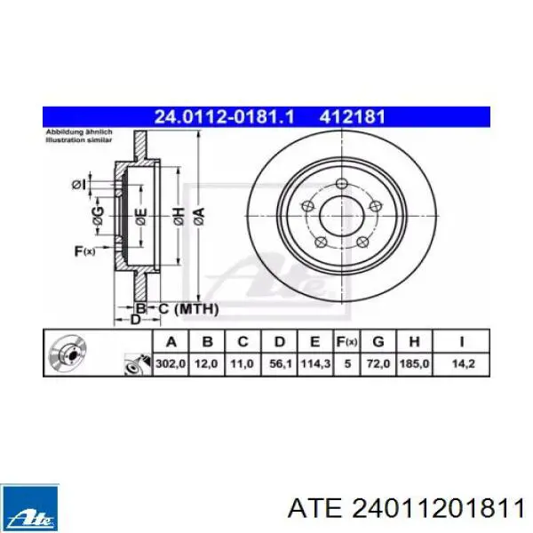 Тормозные диски 24011201811 ATE