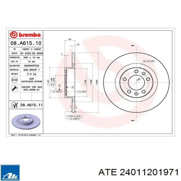 Задний тормозной диск ATE 24011201971 цена, от 49.40 USD