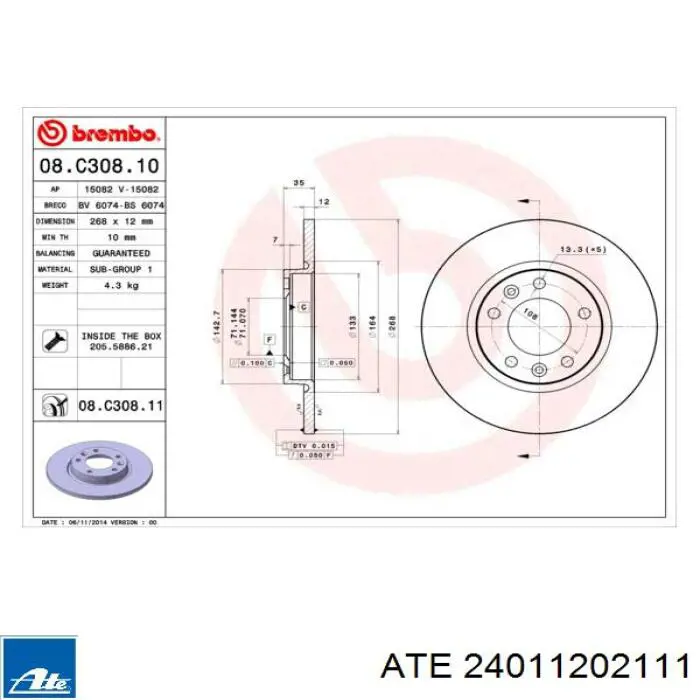 Задний тормозной диск ATE 24011202111 цена, от 48.09 USD