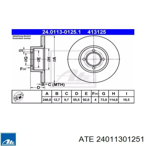 Передние тормозные диски 24011301251 ATE