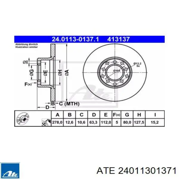 Передние тормозные диски 24011301371 ATE