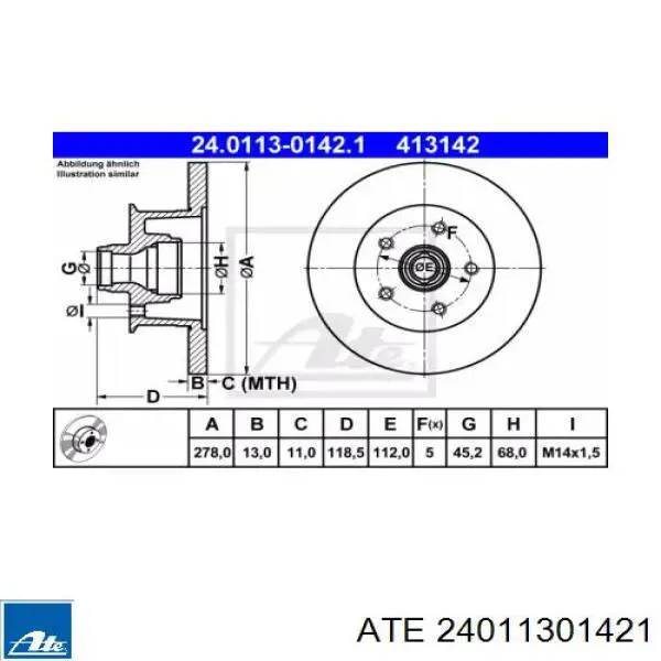 Передние тормозные диски 24011301421 ATE