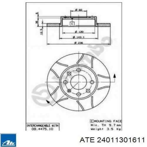 Тормоз дисковый передний ATE 24011301611 цена, от 22.55 USD