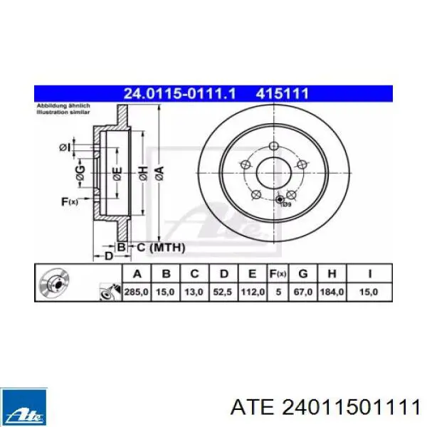 24.0115-0111.1 ATE диск тормозной задний