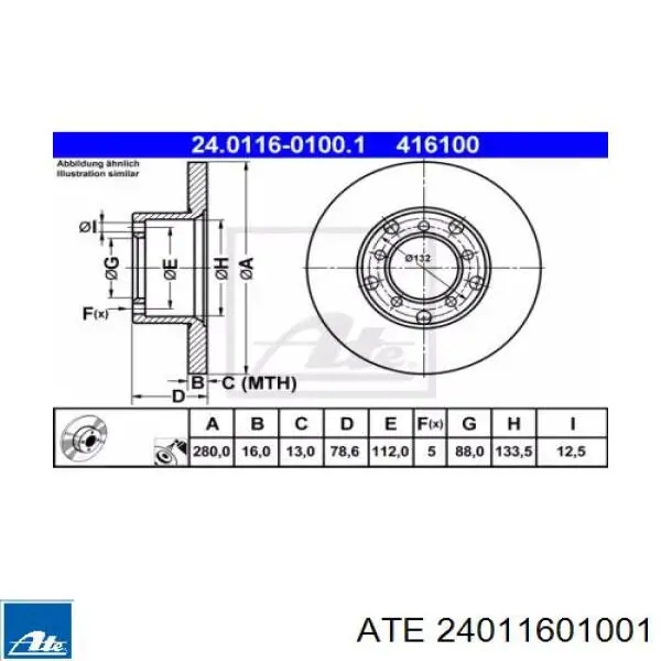 Передние тормозные диски 24011601001 ATE