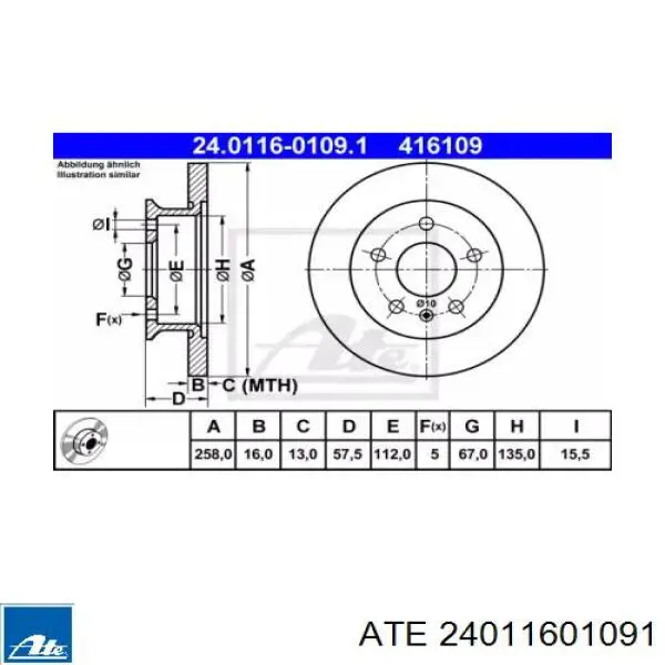 Передние тормозные диски 24011601091 ATE